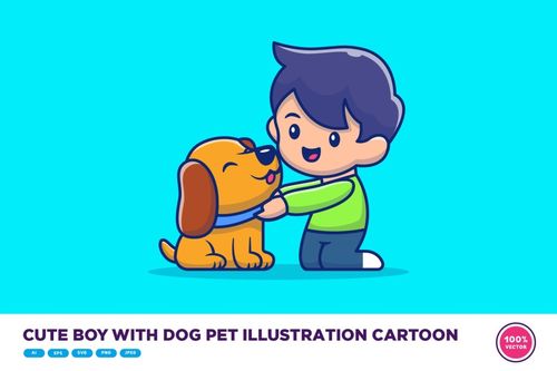 宠物生活场景之与可爱狗狗玩耍治愈插画图片